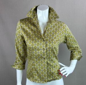 Vintage 1950s Gold Pattern Polished Cotton Button Front Blouse by Best & Company, B34