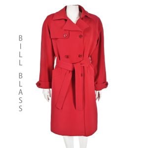 BILL BLASS Vintage Red Microfiber Trench Coat with Removable Gray Wool Lining SIZE 10