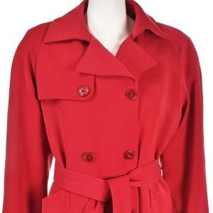 BILL BLASS Vintage Red Microfiber Trench Coat with Removable Gray Wool Lining SIZE 10 - Fashionconservatory.com