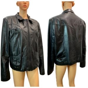 70s Black Leather Bomber Jacket Faux Fur Zip Out Lining 