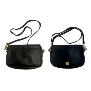 80s Black Leather Flap Bag w Brass Hardware | 10 x 6.5 x 2'' - Fashionconservatory.com