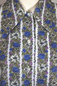 70s Deadstock Shirt Blue Roses Stripe Floral Blouse Short Sleeve by Ship 'n Shore  - Fashionconservatory.com