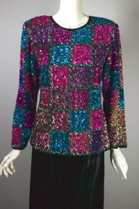 Patchwork 80s-90s sequins beaded jewel-toned top by Exclusive by Jainsons International (India)
