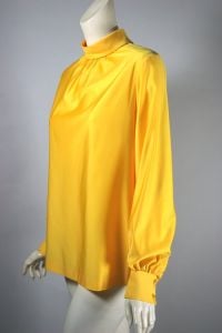 Sunshine yellow nylon mod 1960s blouse bishop sleeves M-L - Fashionconservatory.com