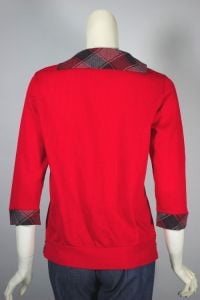 Ribbed red black plaid cotton sailor collar top 1960s deadstock M - Fashionconservatory.com