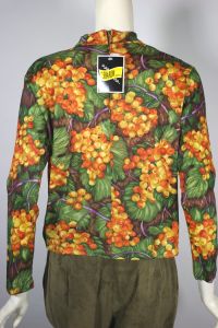 Earth tones golden grapes print jersey knit 70s mockneck top deadstock L - Fashionconservatory.com