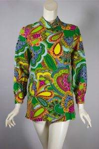 Groovy rainbow colors paisley print 1960s tunic top or micro-mini S