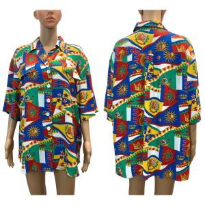 80s Colorful Rayon Scarf Print Oversized Blouse 