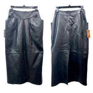 New Vintage Luxe Black Leather Corset Waist Midi Pencil Skirt  - Fashionconservatory.com
