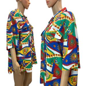 80s Colorful Rayon Scarf Print Oversized Blouse  - Fashionconservatory.com