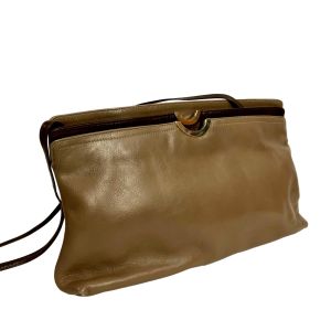 70s Mod Taupe & Brown Leather Shoulder Bag 