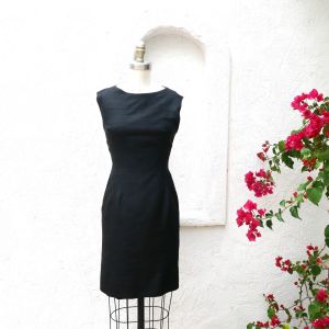 1960s Black, Sleeveless, Sheath Dress, XS