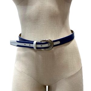 90s Preppy Blue & White Leather Belt made Italy | - Fashionconservatory.com