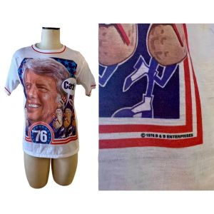 70s Jimmy Carter Campaign Shirt | RARE 1976 Graphic Vintage Ringer Single Stitch | VTG L fits S/M