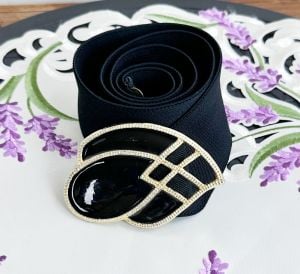Vintage 80s Wide Stretch Belt with Enamel and Gold Tone Buckle, Day Lor - Fashionconservatory.com