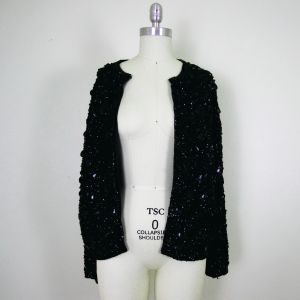 1950s Black Sequin and Beads Cardigan Sweater