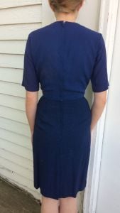 Vintage 60s Blue Dress Check Checkered Short Sleeve S XS - Fashionconservatory.com