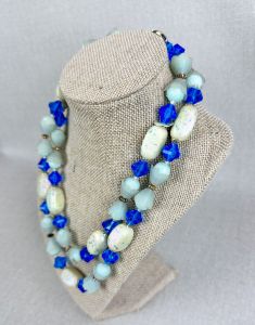 Vintage Deadstock 50s Blue Lucite Double Strand Necklace Made in West Germany - Fashionconservatory.com
