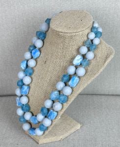 Vintage 50s Demi Parure Blue Double Strand Necklace and Clip On Earrings, Made in Japan, Married Set - Fashionconservatory.com