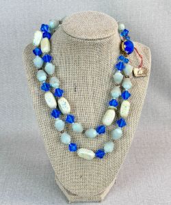 Vintage Deadstock 50s Blue Lucite Double Strand Necklace Made in West Germany