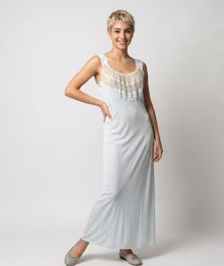 Vintage 40s Light Blue Rayon and Lace Bias Cut Nightgown B40 by Miss Broadway