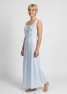 Vintage 40s Light Blue Rayon and Lace Bias Cut Nightgown B40 by Miss Broadway - Fashionconservatory.com