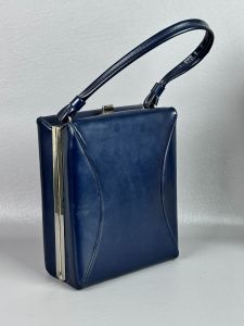 Vintage 50s Navy Blue Box Handbag - Purse - Fashionconservatory.com