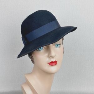 Vintage 40s Fedora, Navy Blue Ladies Hat by Dobbs - Fashionconservatory.com