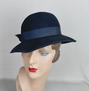 Vintage 40s Fedora, Navy Blue Ladies Hat by Dobbs