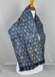 Vintage Silk Opera Scarf, Blue Brocade Silk Mens Neck Scarf