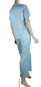Deadstock Pale Blue Nylon Pajamas with Embroidery, Size 34 Packaged - Fashionconservatory.com