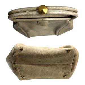 60s Mod Off White Bone Leather Top Handle Bag | 11'' x 8'' x 4.75'' - Fashionconservatory.com