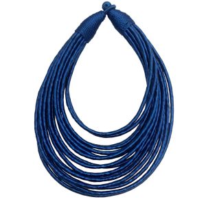 Massive 80s Runway Style Blue Cord Multi Strand Necklace  - Fashionconservatory.com