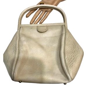60s Mod Off White Bone Leather Top Handle Bag | 11'' x 8'' x 4.75''