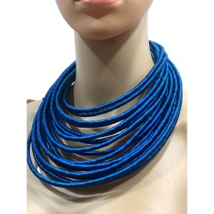 Massive 80s Runway Style Blue Cord Multi Strand Necklace 