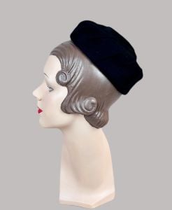 Vintage 60s Black Felt Toy Pillbox Hat, Bonwit Teller