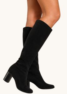 2000s Franco Sarte Black Stretch Suede Knee High Boots, Size 7.5 - Fashionconservatory.com