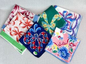 Vintage 6 Bow Handkerchiefs, Hankys, Hadson, Carol Stanley, Herzman