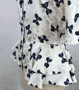 Vintage 80s Adrianna Papell Silk Bow Blouse with Peplum, Sz 8, Short Sleeves - Fashionconservatory.com