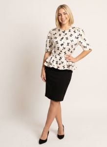 Vintage 80s Adrianna Papell Silk Bow Blouse with Peplum, Sz 8, Short Sleeves - Fashionconservatory.com