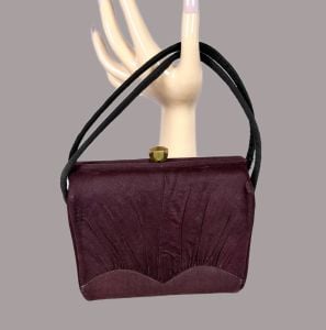 Vintage 50s Maroon Box Handbag, Purse