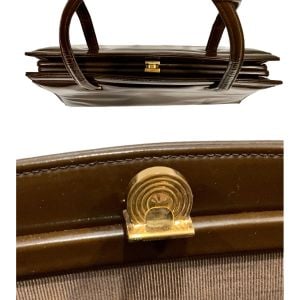 60s Brown Patent Leather Top Handle Frame Bag  - Fashionconservatory.com