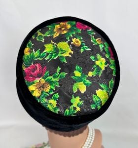 Vintage 60s Black Velvet and Brocade Pillbox Hat - Fashionconservatory.com