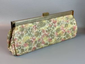 Vintage 1960s Floral Glitter Brocade Formal Clutch Purse - Fashionconservatory.com