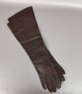 50s Brown Kid Leather Deadstock Elbow Gloves, Made in Greece, Sz 6 1/2 - Fashionconservatory.com