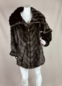 Brown Dennis Basso Faux Fur Zip Front Jacket, Sz L - Fashionconservatory.com