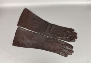 50s Brown Kid Leather Deadstock Elbow Gloves, Made in Greece, Sz 6 1/2