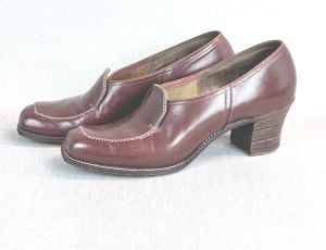 Vintage 1940s Brown Leather Heels by Vitality Shoes, Sz 6 - Fashionconservatory.com