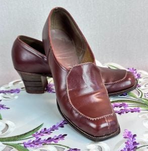 Vintage 1940s Brown Leather Heels by Vitality Shoes, Sz 6