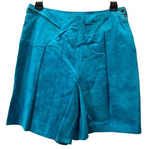 80s Turquoise SUEDE Shorts | Vintage Asymmetrical Soft Leather Suede | Small 28 - 28.5'' waist